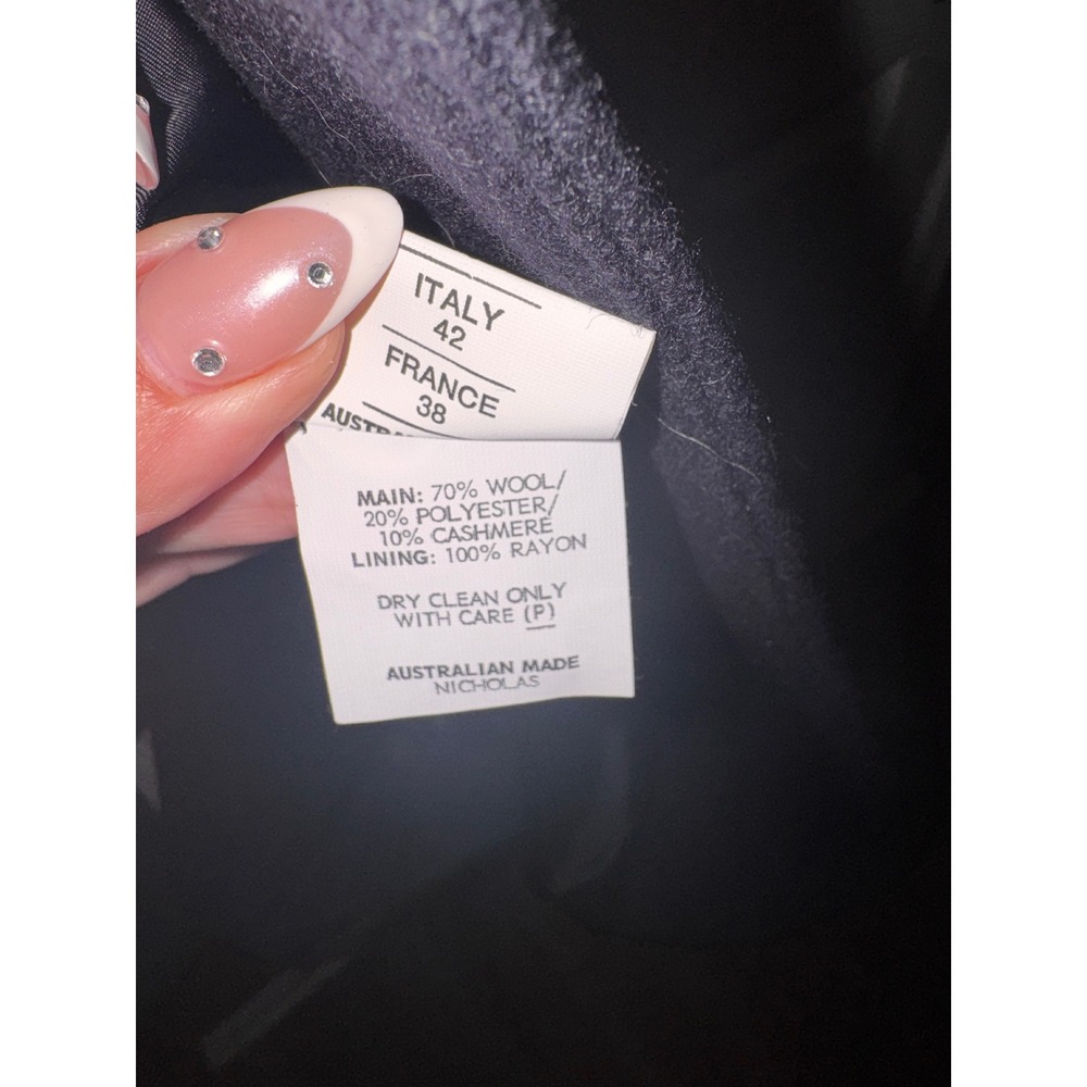 Nicholas Navy Wool Cashmere Double Breasted Long Coat Australian Made US 6 - Picture 7 of 7